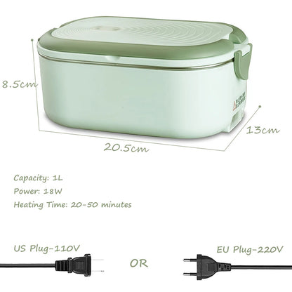 220V 110V Electric Lunch Box Stainless Steel Food Warmer Heating Bento Box 1L EU US Plug School Office Thermostatic Heater 18W
